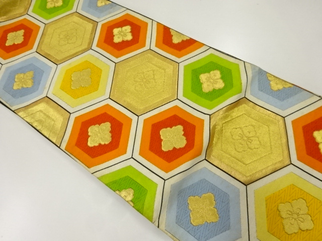 JAPANESE KIMONO / ANTIQUE FUKURO OBI / SILK / WOVEN FLORAL KIKKO